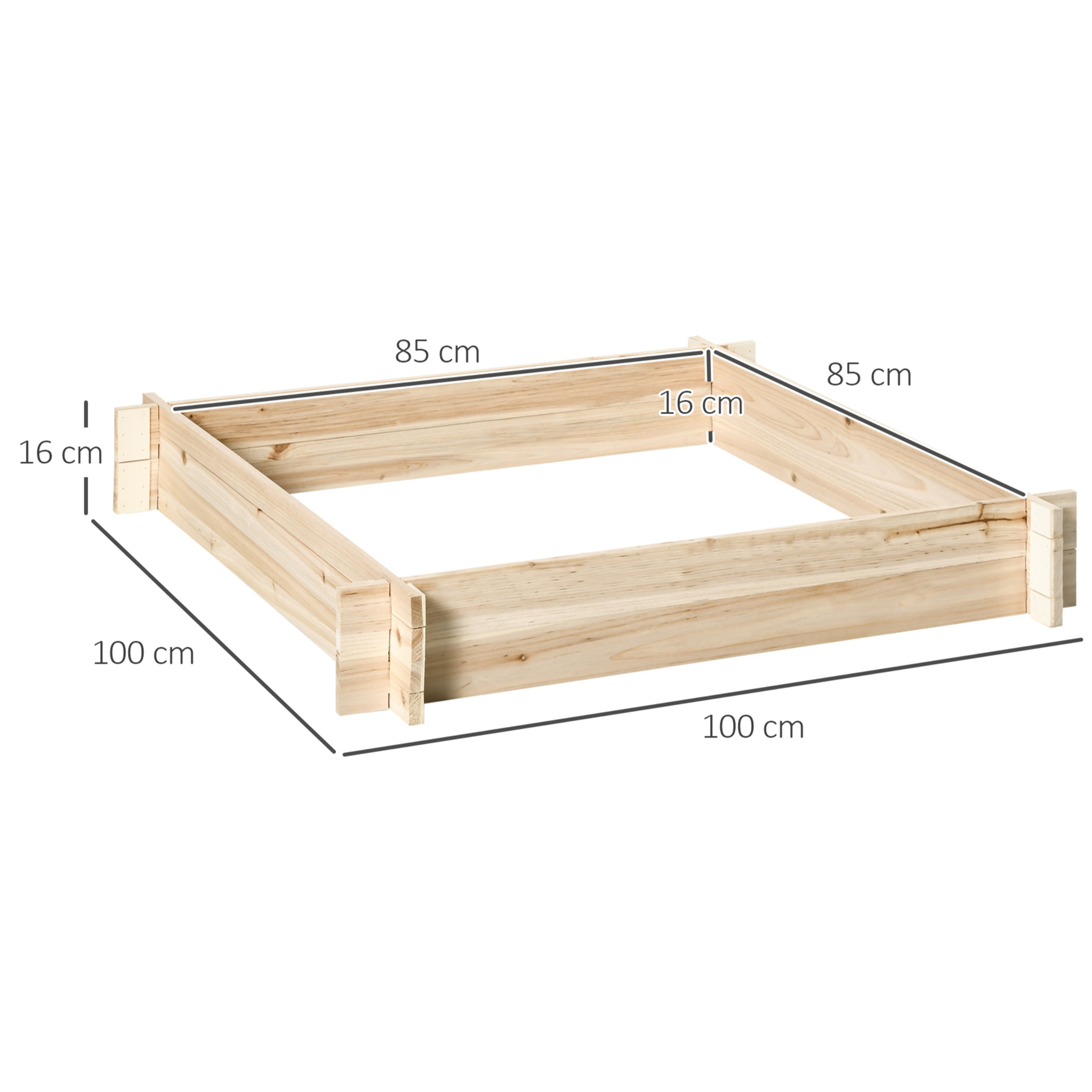 Arriate de Madera de Jardín Cuadrado Suelo de Huerto Urbano Jardinera Macetero para Cultivos Plantas Flores Hierbas Terraza 100x100x16 cm Natural