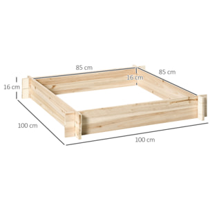 Arriate de Madera de Jardín Cuadrado Suelo de Huerto Urbano Jardinera Macetero para Cultivos Plantas Flores Hierbas Terraza 100x100x16 cm Natural
