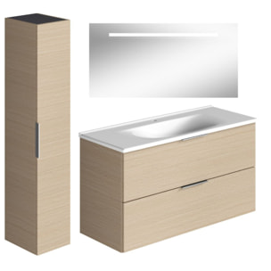 Meuble vasque 120 cm BURGBAD Olena chêne clair + miroir + colonne de salle de bain