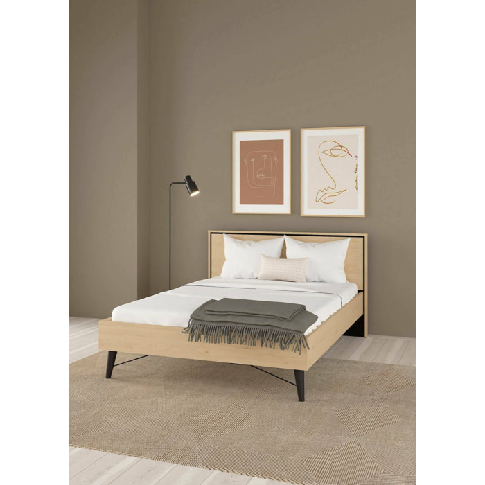 Letto piazza e mezza Zocca, Sommier per camera da letto, Giroletto per stanza, Struttura porta materasso, 207x153 h91 cm, Rovere