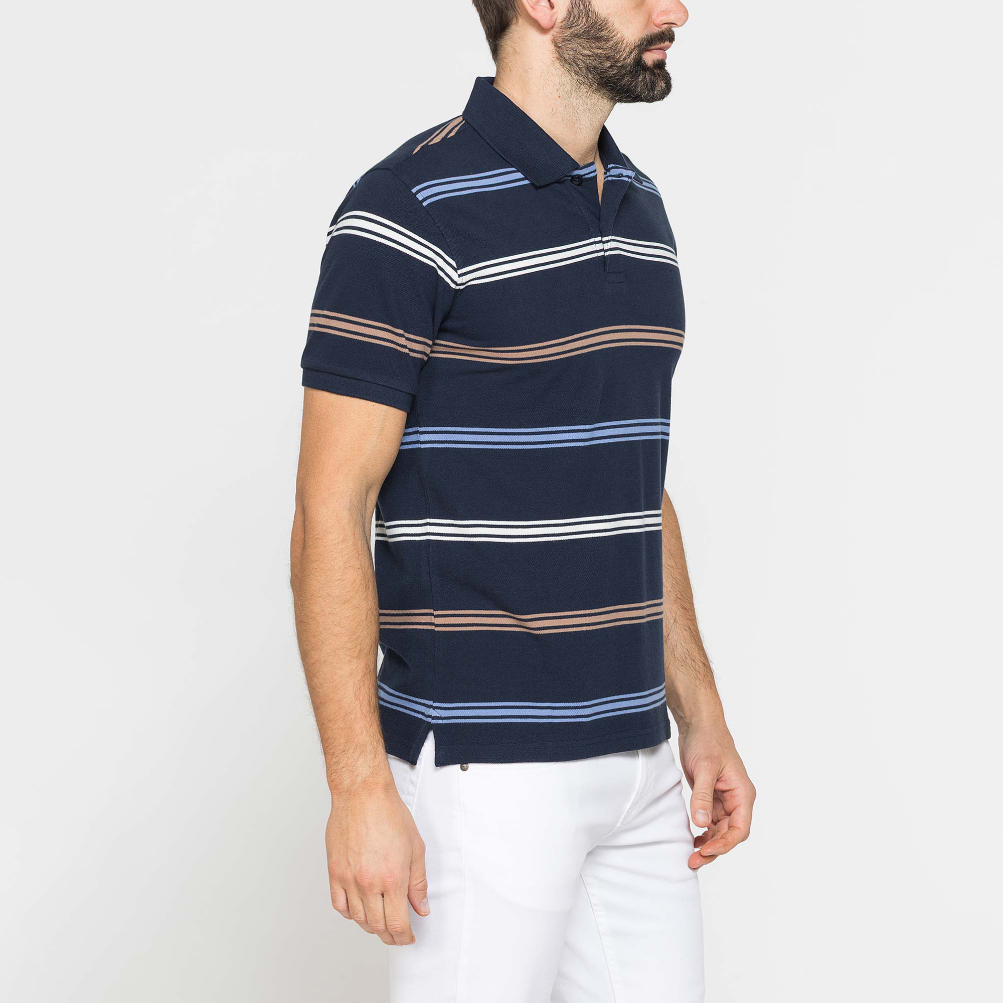POLO A RIGHE DA UOMO IN PIQUET DI COTONE