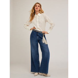 Motivi - Camicia in cotone con ricami - Bianco