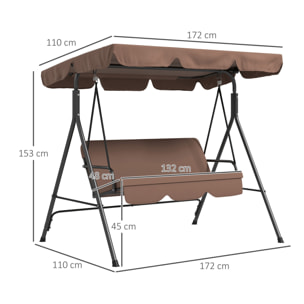 Outsunny Columpio de Jardín de 3 Plazas Balancín Exterior con Techo Ajustable y Marco de Acero para Balcón Terraza Patio Carga 200 kg 172x110x153 cm Marrón