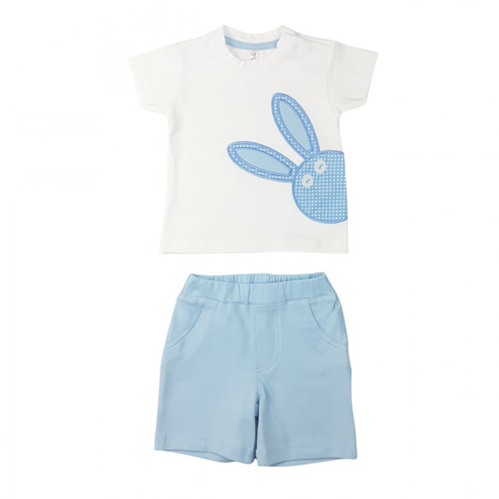 SET 2 PCS TSHIRT JERSEY BIANCO SHORT AZZURRI RABBIT