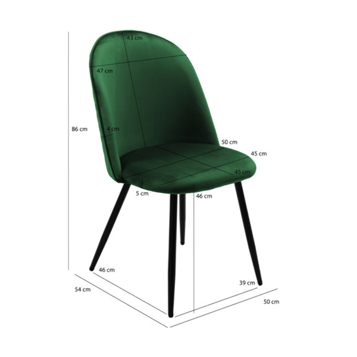 Chaise en velours dossier capitonné pieds métal Noir- SANSA
