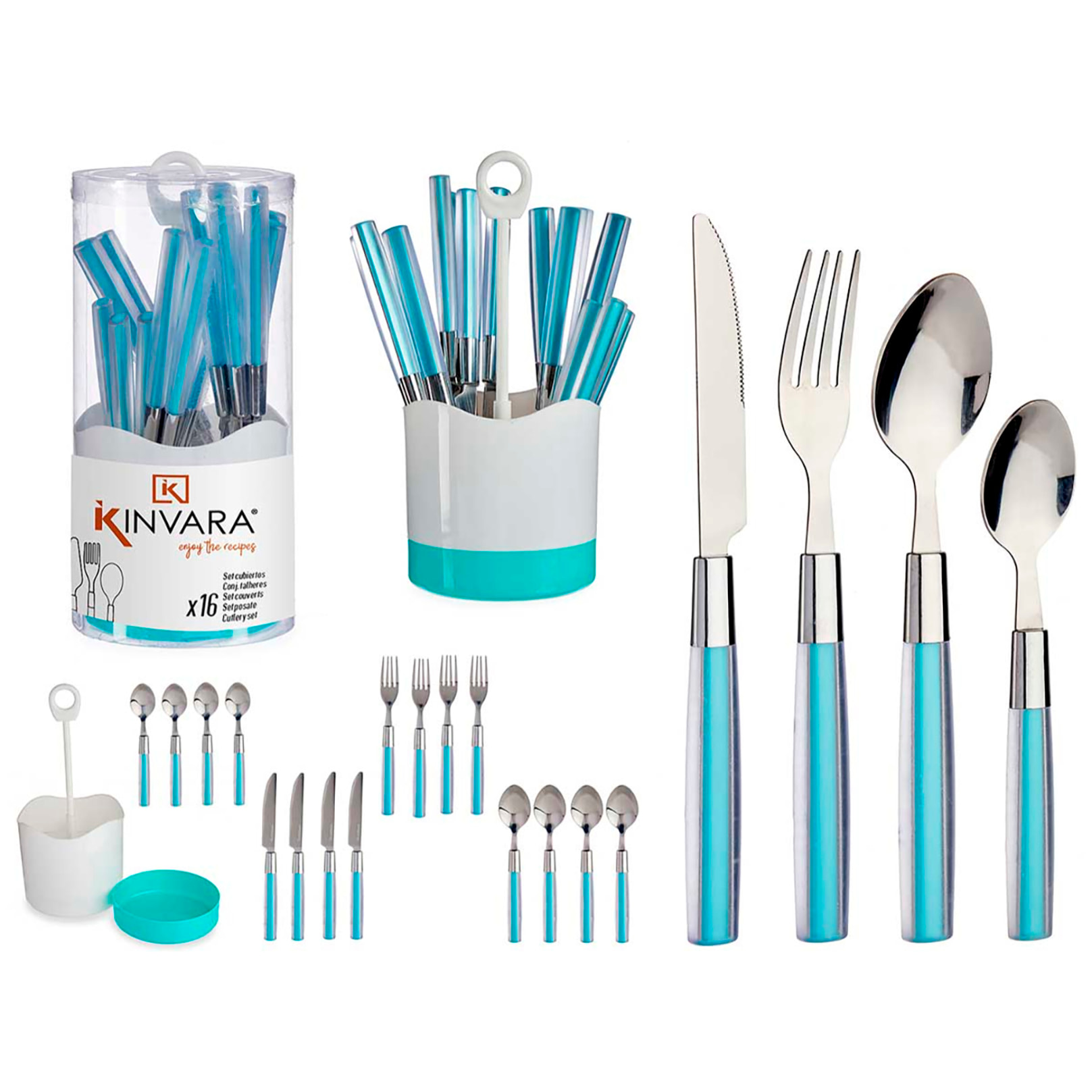 SET 16 POSATE IN ACCIAIO INOSSIDABILE MANICO PS BLU