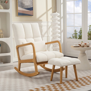 Fauteuil à bascule tissu laine bouclée matelasée avec repose-pieds style nordique
