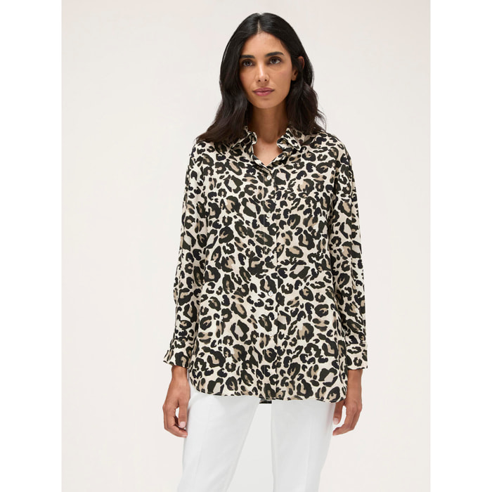 Motivi - Camisa vaporosa con estampado animalier - Beige