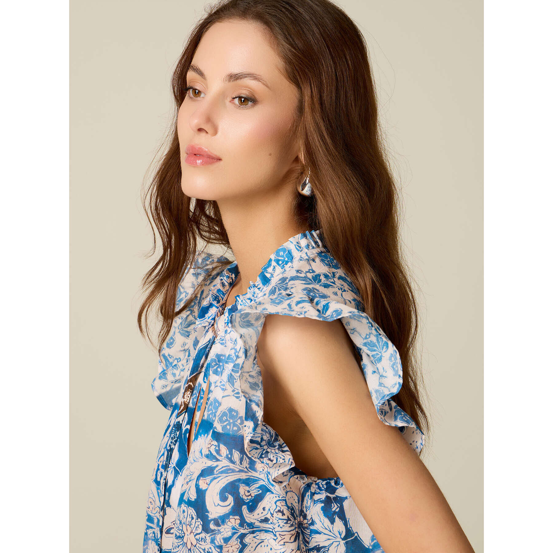Oltre - Blusa de muselina de algodón estampada - Azul