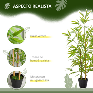 Conjunto de 2 Bambús Artificiales 120 cm Árboles Artificiales Plantas Artificiales con Maceta para Interior Exterior Hogar Salón Oficina Verde