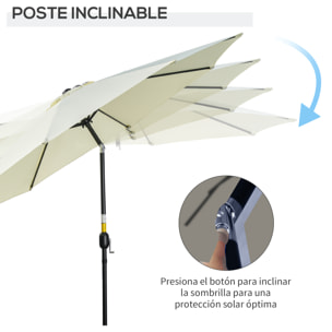 Sombrilla de Jardín Ø295x250 cm con Manivela Parasol Exterior con Mecanismo de Inclinación y Poste Desmontable de Metal para Terraza Piscina Patio Beige