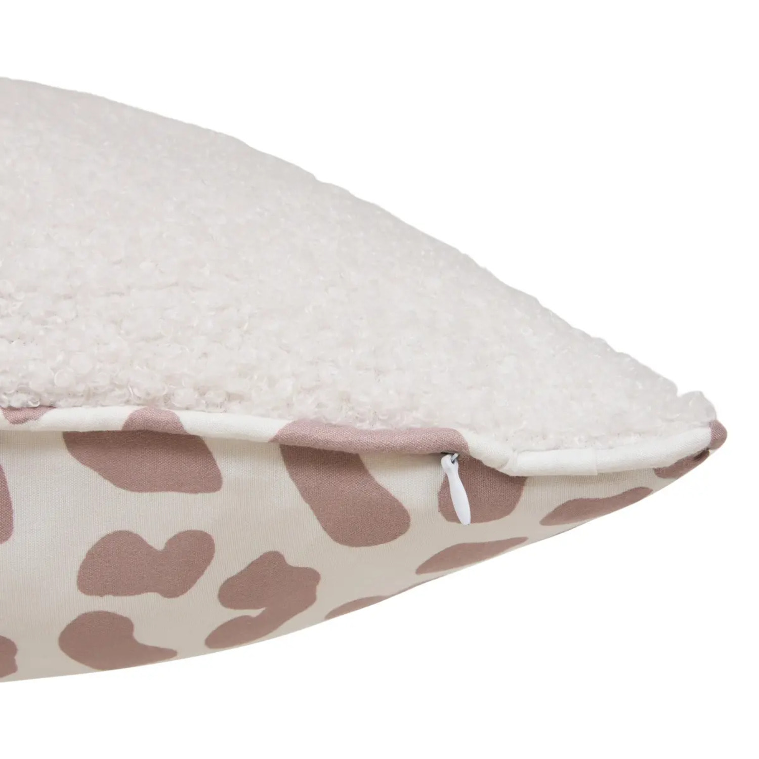 Coussin reversible bouclette/léopard Jaiko 38x58cm blanc et rose