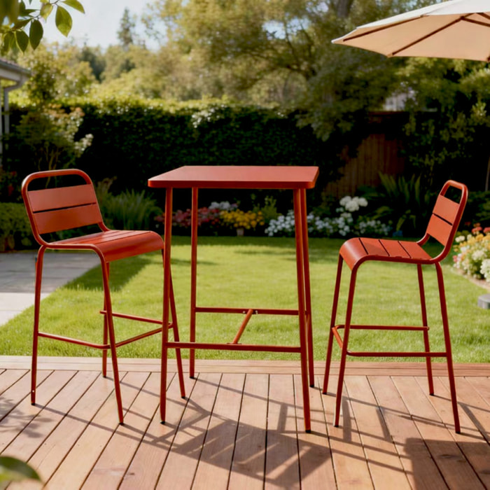 Ensemble table de bar et 2 chaises hautes d'extérieur terracotta EVORA