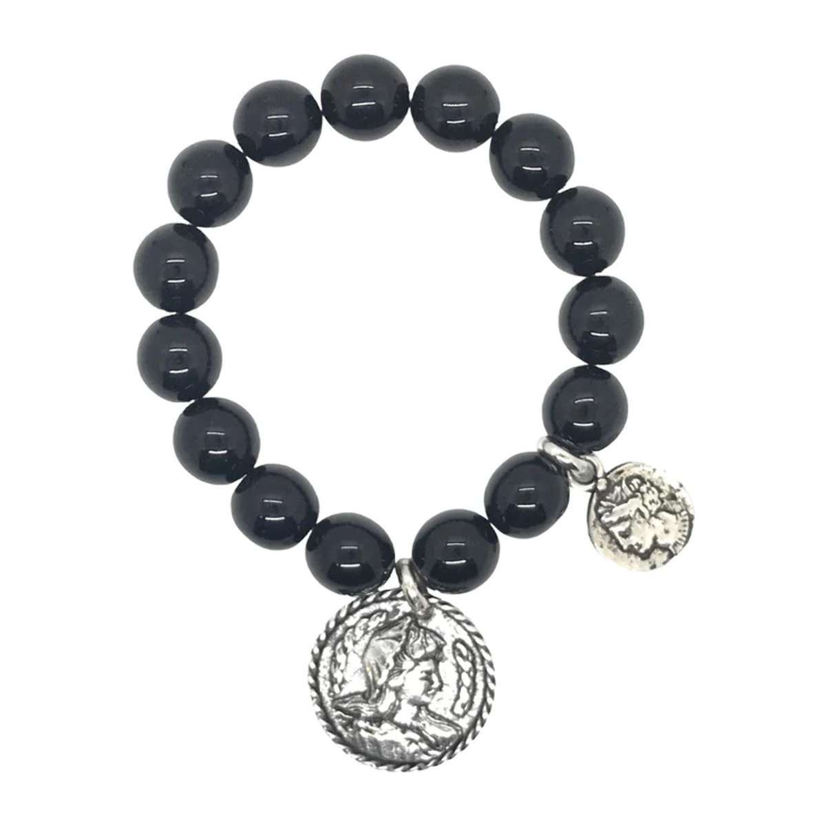 Pulsera crstal negro y monedas antiguas plata