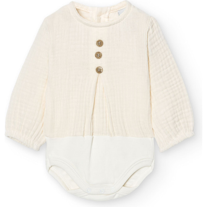Body bebé manga larga bambula botones