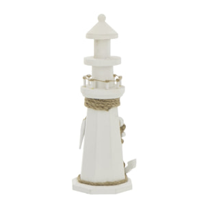 J-Line Phare décoratif - corde/bois - blanc - small