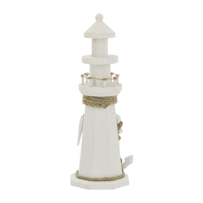 J-Line Phare décoratif - corde/bois - blanc - small