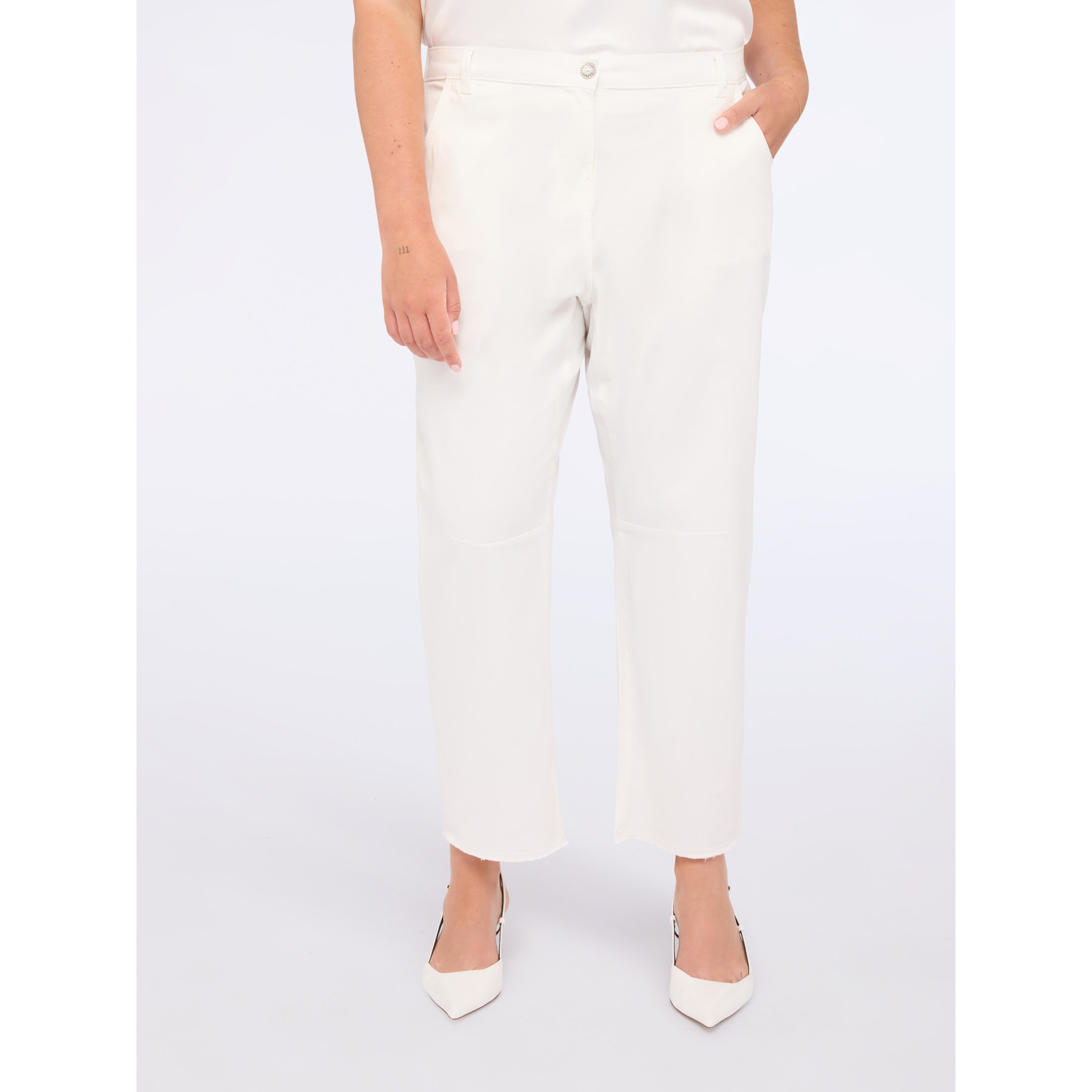 Fiorella Rubino - Pantalones moon fit de mezcla de algodón - Blanco