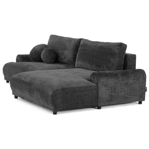 Nelly - canapé d'angle droit 4 places convertible avec coffre en velours texturé - Gris Anthracite