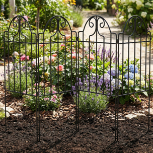 Set de 4 Vallas de Jardín de Metal, 125x57 cm, Vallas de Jardín Exterior Decorativas con Diseño Arqueado, Resistente y Fácil de Instalar, para Huerto, Patio, Terraza, Césped, Negro