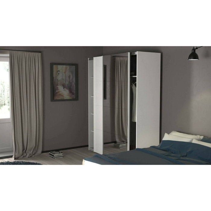 Guardaroba 2 ante Taxus, Mobile camera da letto, Cabina armadio portabiti, Armadio appendiabiti, 182x61 h220 cm, Bianco lucido