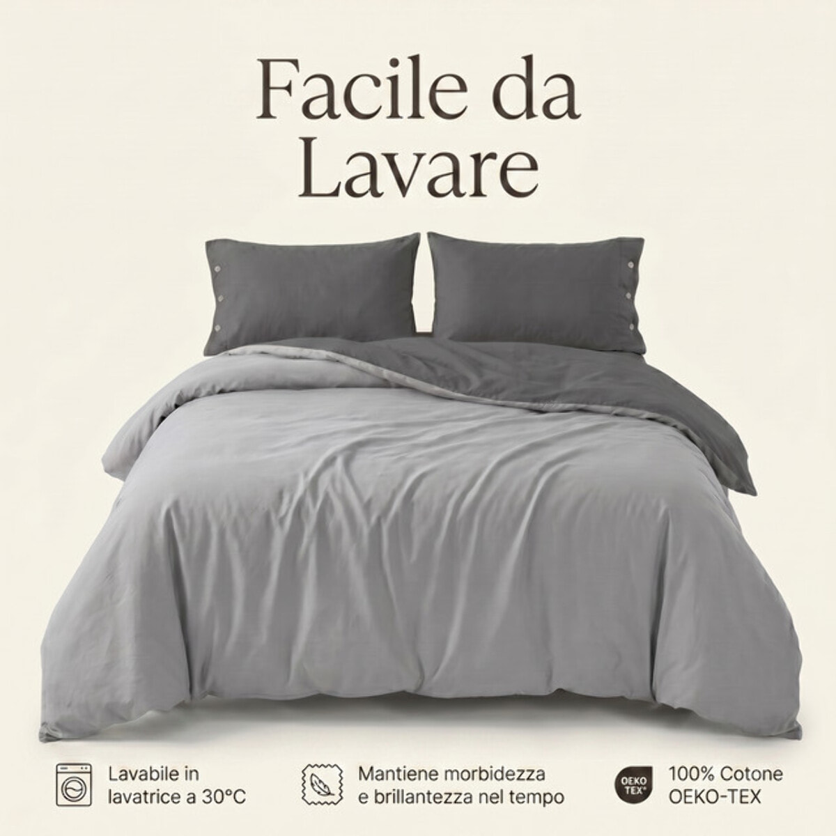 Parure copripiumino singolo in cotone bicolore morbido e traspirante, set sacco copripiumino con federa, design semplice ed elegante, tessuto resistente e certificato OEKO-TEX, facile da lavare, comfort naturale per uso quotidiano