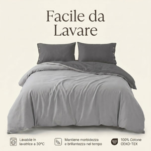 Parure copripiumino singolo in cotone bicolore morbido e traspirante, set sacco copripiumino con federa, design semplice ed elegante, tessuto resistente e certificato OEKO-TEX, facile da lavare, comfort naturale per uso quotidiano