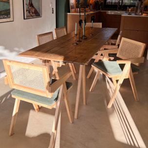 Chaise en bois, cannage et velours côtelé - LINA