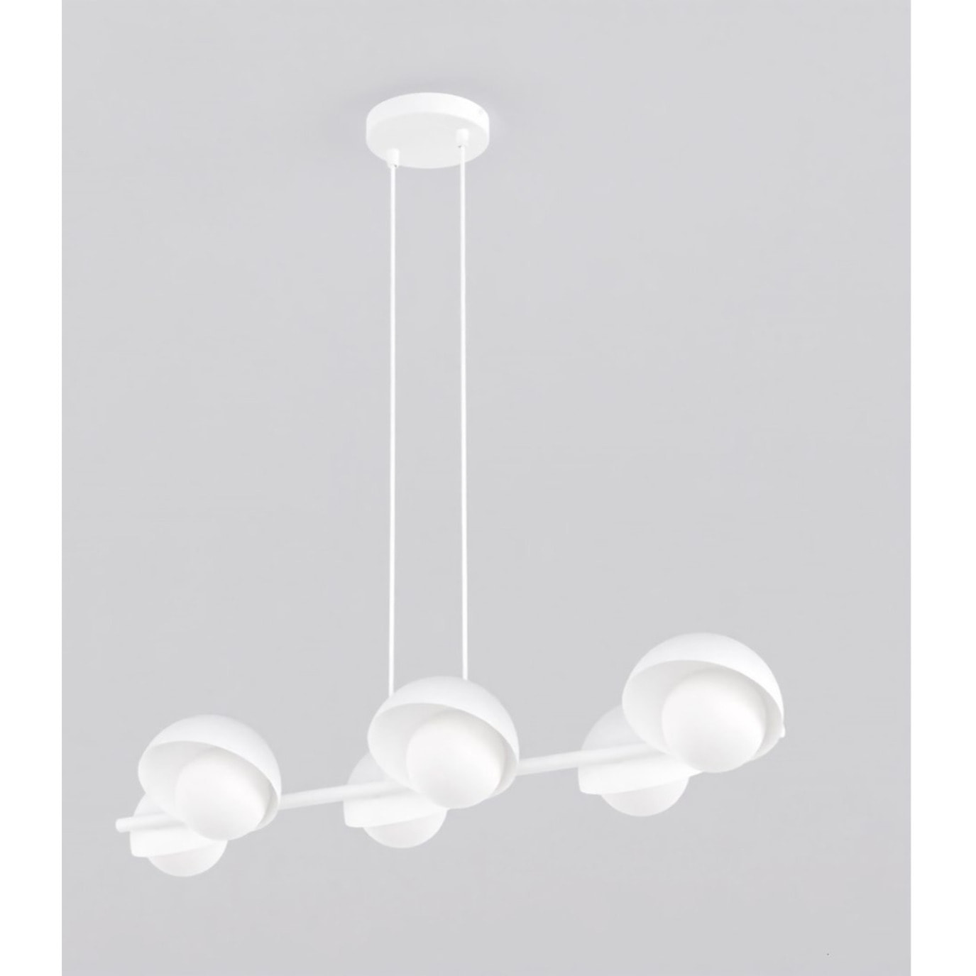 Lampada a sospensione BOOM lineare con diffusori in vetro e finitura bianca opaca