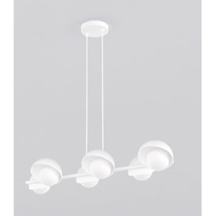 Lampada a sospensione BOOM lineare con diffusori in vetro e finitura bianca opaca