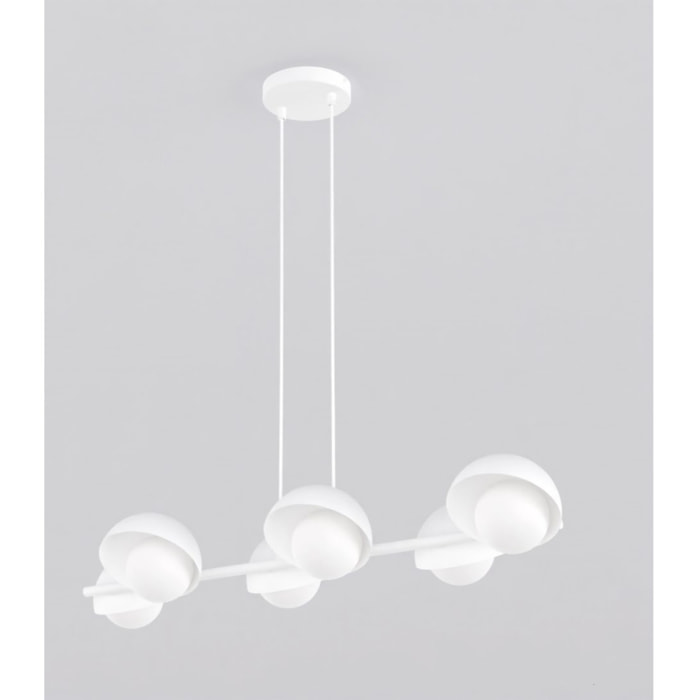 Lampada a sospensione BOOM lineare con diffusori in vetro e finitura bianca opaca
