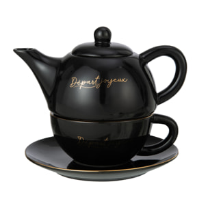 J-Line tasse + théière - porcelaine - noir et or