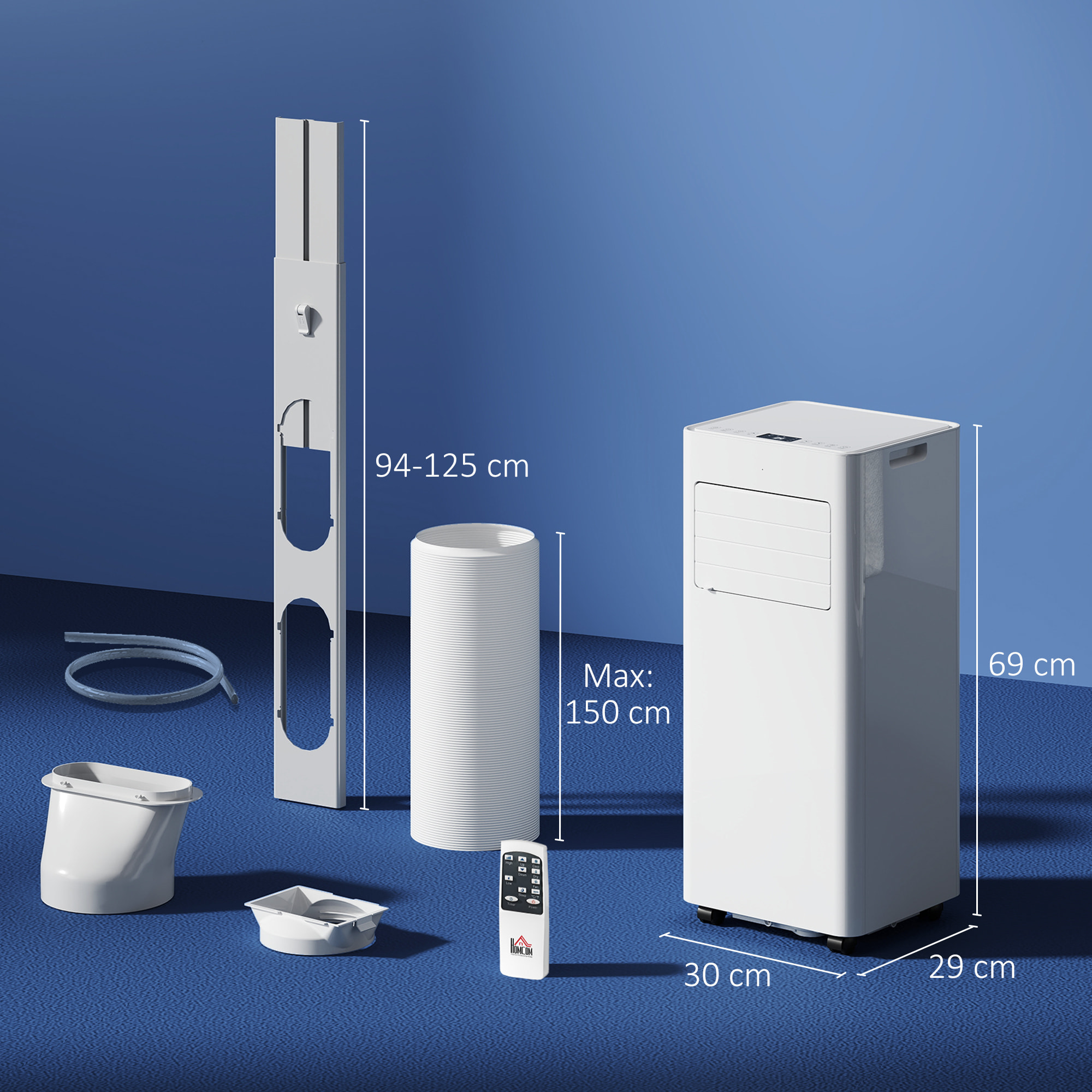 Aire Acondicionado Portátil 3 en 1 9000 BTU Enfriador Ventilador Deshumidificador 24,1 L/Día con Control Remoto Pantalla LED Temporizador 24h 2 Velocidades para Habitación 28m² Blanco