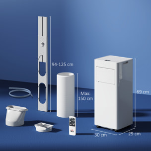 Aire Acondicionado Portátil 3 en 1 9000 BTU Enfriador Ventilador Deshumidificador 24,1 L/Día con Control Remoto Pantalla LED Temporizador 24h 2 Velocidades para Habitación 28m² Blanco