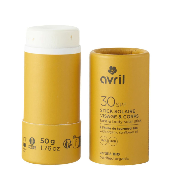 Stick Solaire Certifié Bio - Stick Solaire SPF30 Visage et Corps 50 g