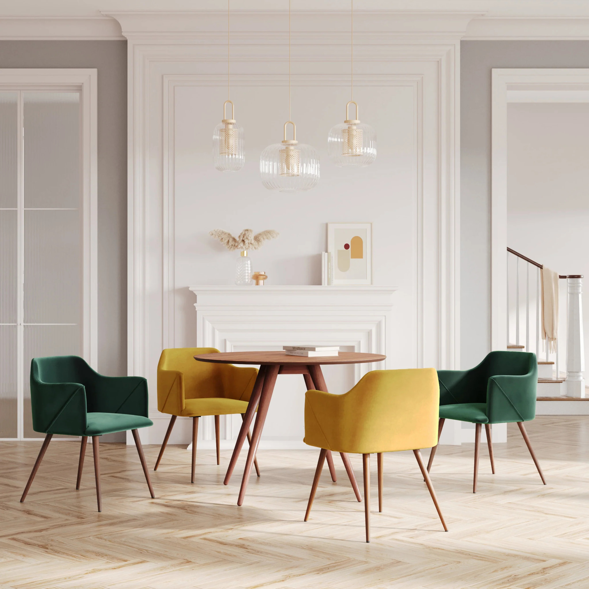 Pack 4 chaises en velours jaune et vert - Daisy