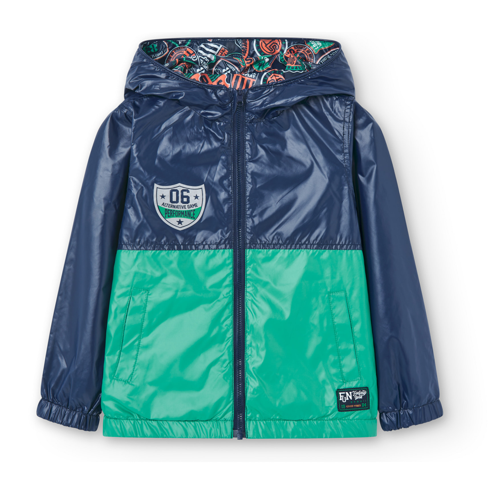 Parka reversible niÃ±o, estampado tÃ©cnico, azul marino