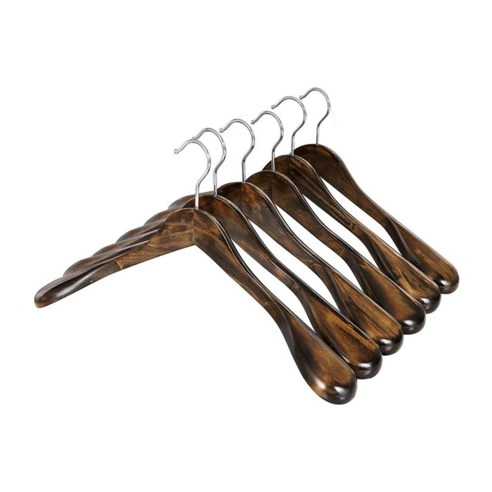 Set de perchas de madera para trajes - Antideslizante - Robusta con metal duradero - Ganchos giratorios