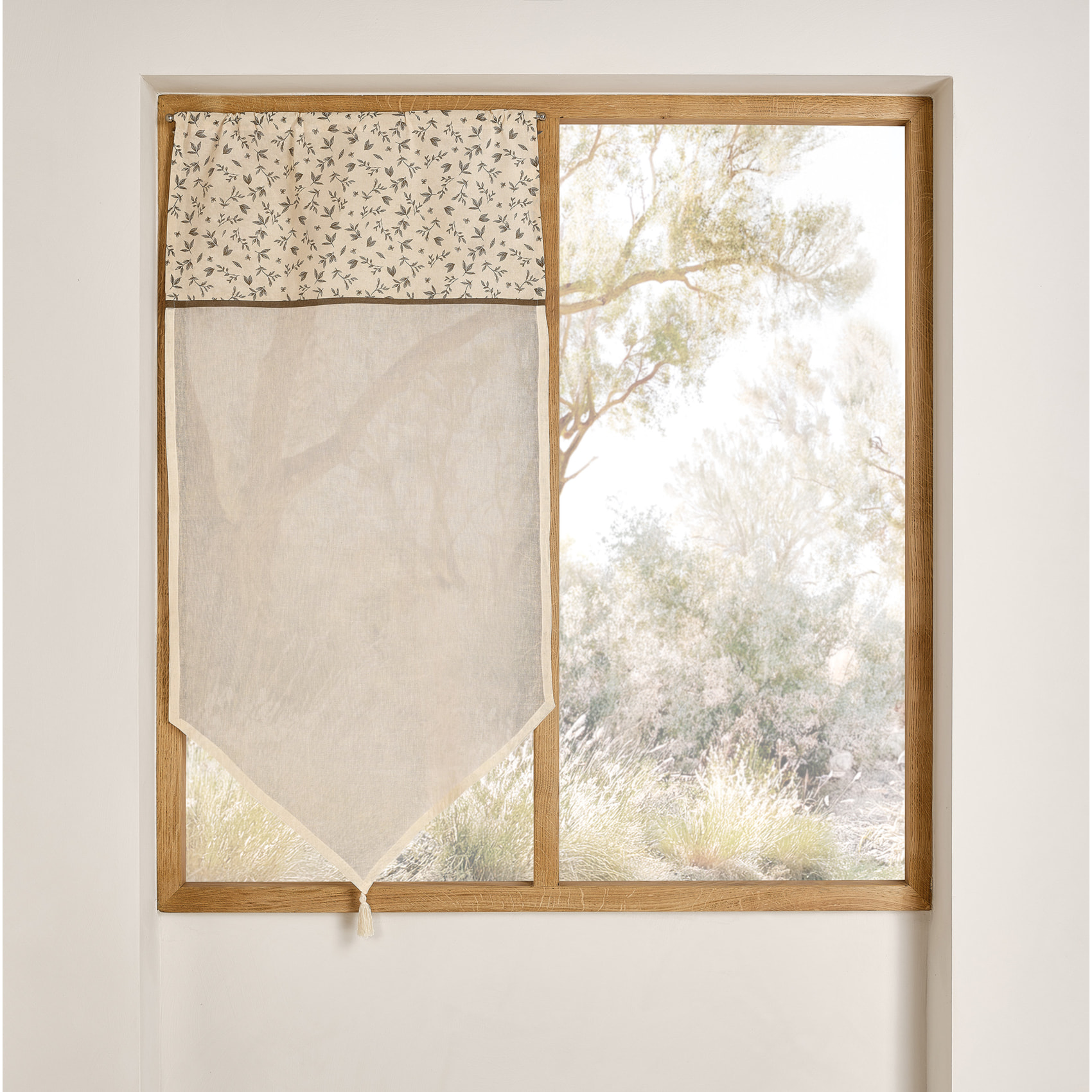 Vitrage coton à parement végétal et bas pointe - Beige