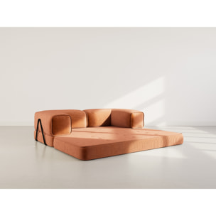 Poppy - canapé 3 places convertible en velours côtelé - Terracotta