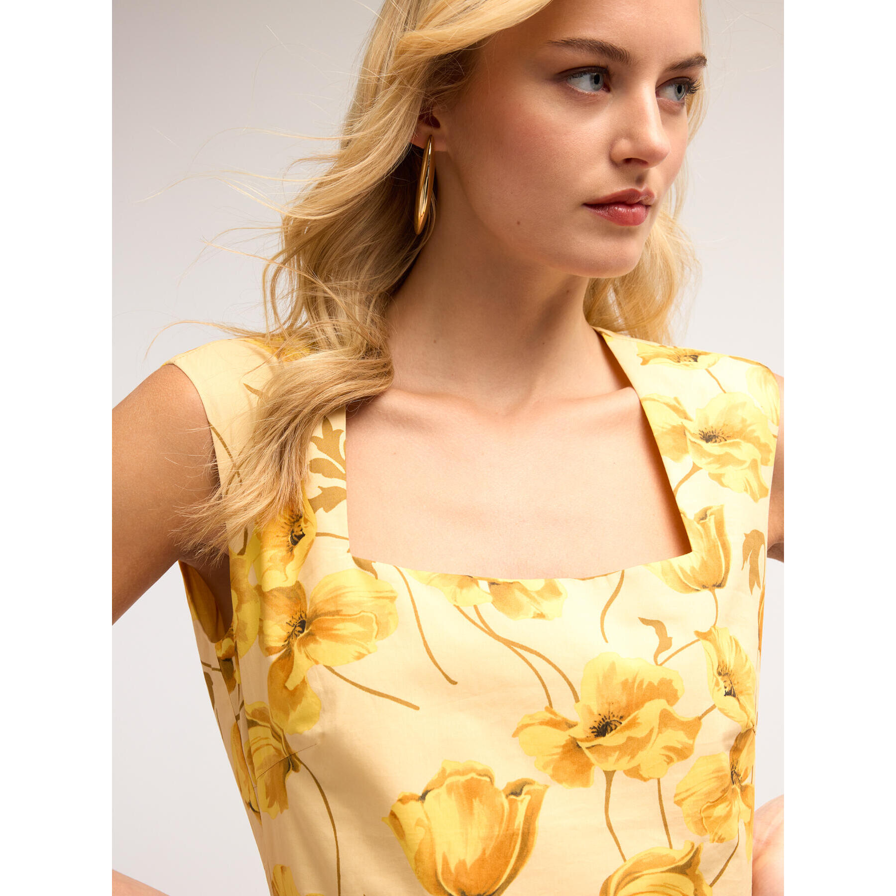 Motivi - Mini dress in popeline fantasia floreale - Giallo