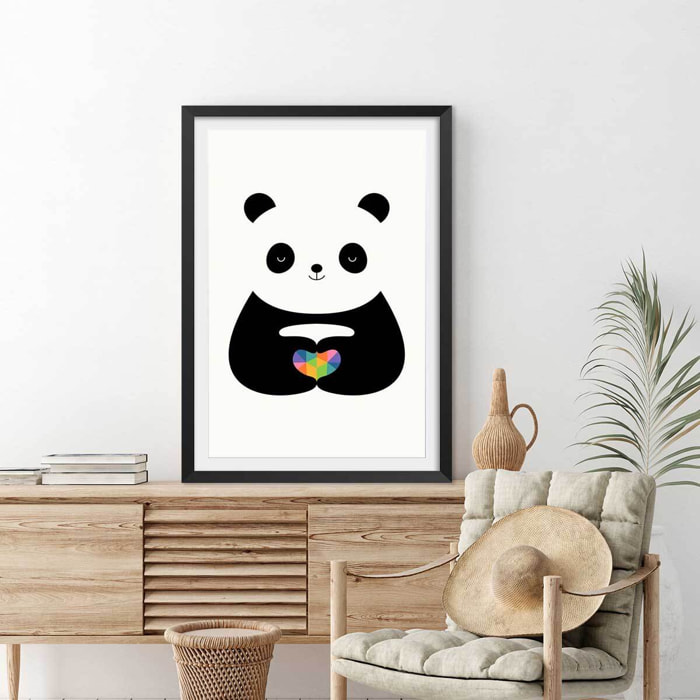 Affiche  love panda Affiche + cadre en bois - Noir