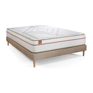 Ensemble Matelas Le Paisible - 24cm - Mémoire de forme - Matériaux éco-responsable - Sommier kit Beige