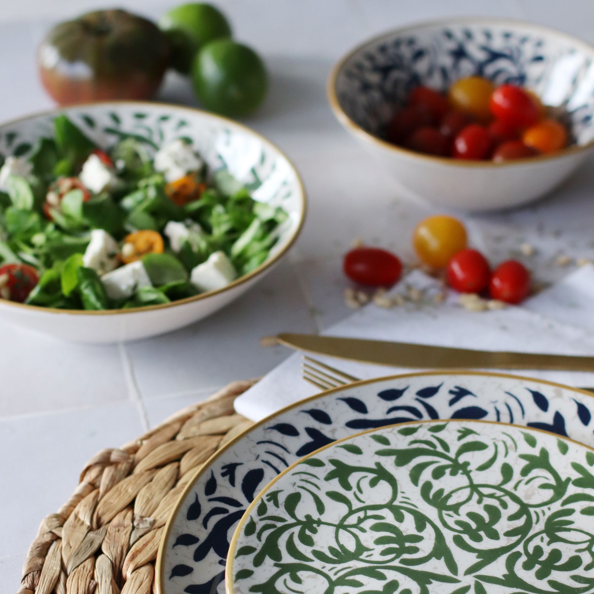 Lot de 6 assiettes à dessert à motif vert en grès 19cm HERACLEE