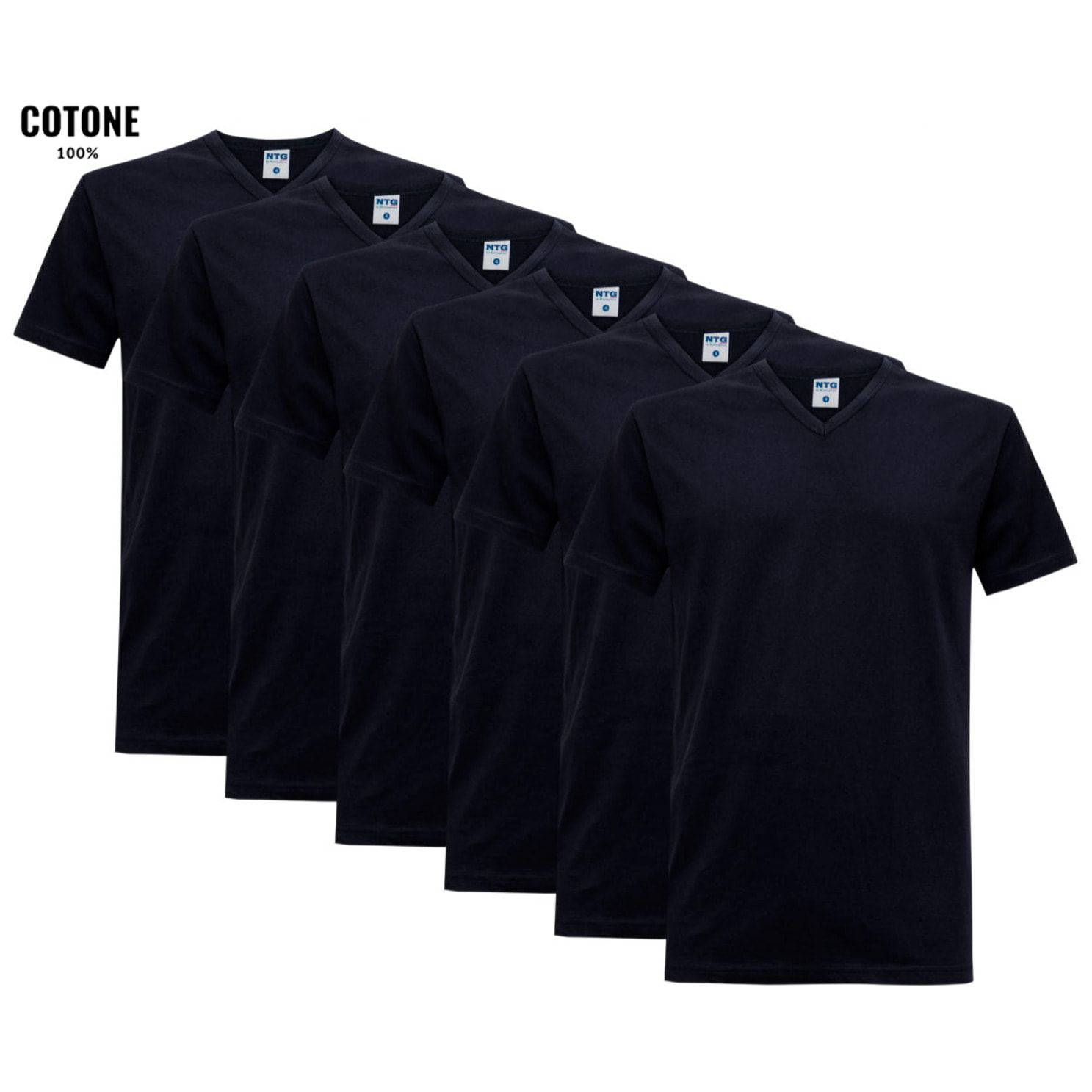 6 T-Shirt Uomo 100% Cotone NOTTINGHAM Art. TV700 Scollo V