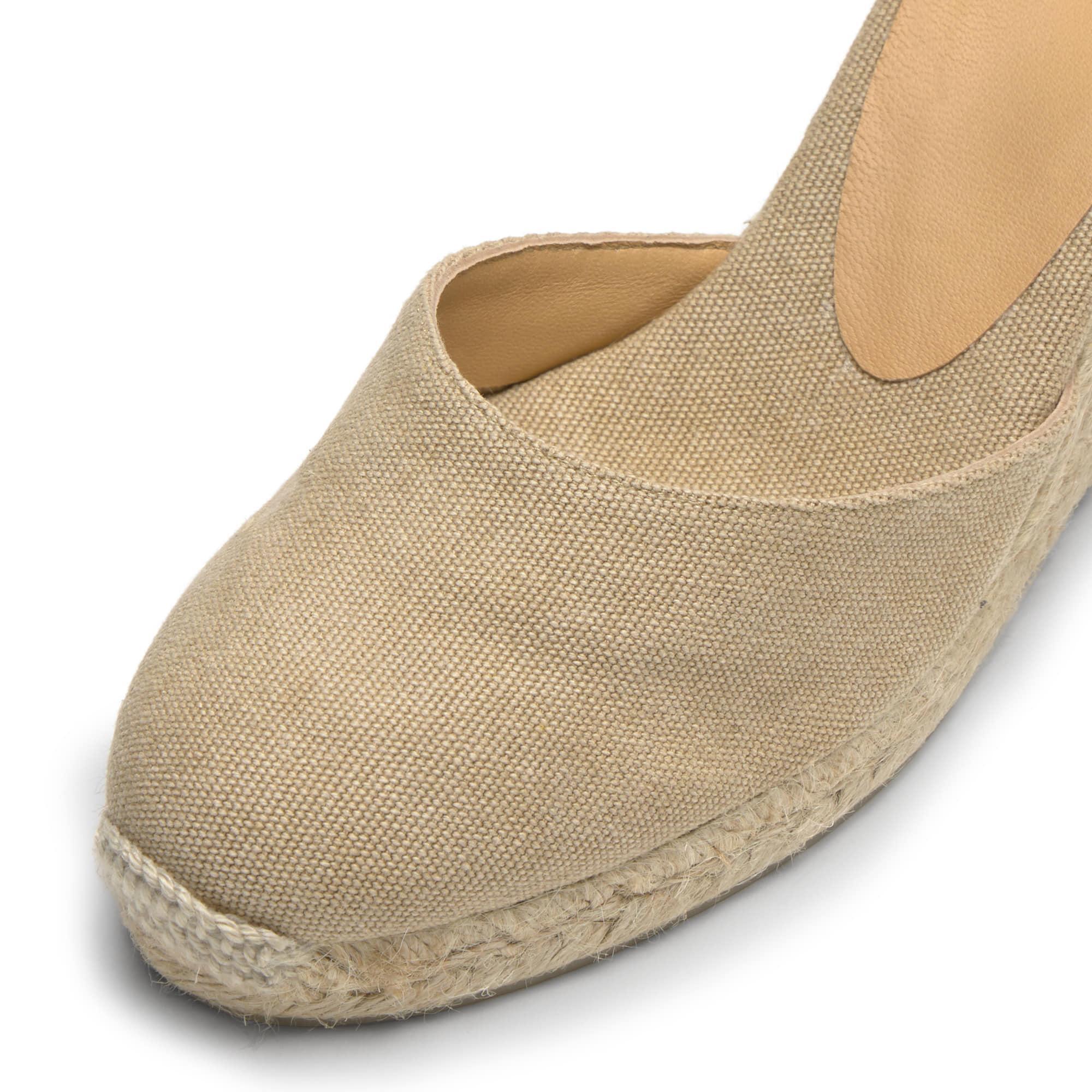 Alpargatas de cuña de mujer Carol en algodón acabado lavado, cierre lateral de pulsera con hebilla metálica