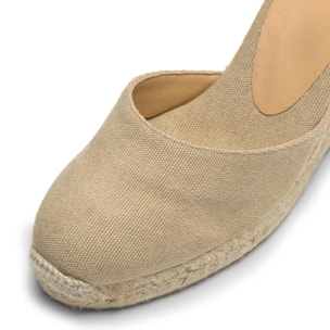 Alpargatas de cuña de mujer Carol en algodón acabado lavado, cierre lateral de pulsera con hebilla metálica