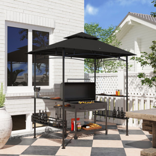 Abri pour barbecue - pavillon pour barbecue - barnum - 4 étagères - métal noir tissu anthracite