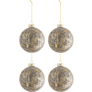J-Line boule De Noël - velours/verre - gris/or - medium - boîte de 4