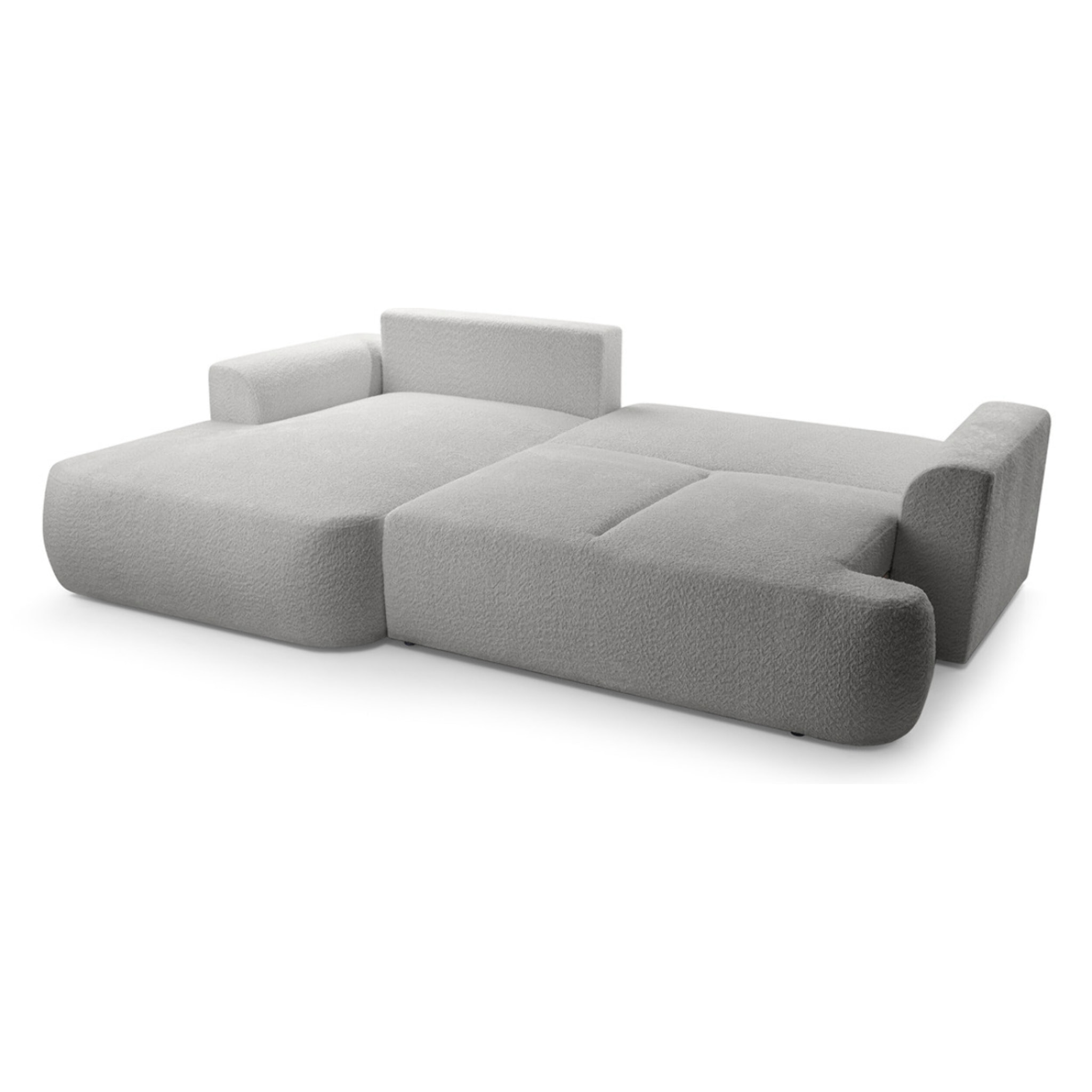 Candela - canapé d'angle gauche 4 places - convertible avec coffre - en tissu bouclette - Gris